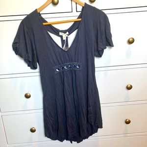 Blueish- Slate Gray top with beaded detailing and open back.  New with tags.